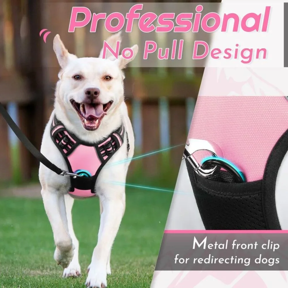 Eagloo Dog Harness Pink Black L No Pull Harness Reflective + Retractable Leash